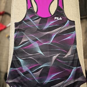 Fila Women's Black Tank Top with Pink and Blue Accents